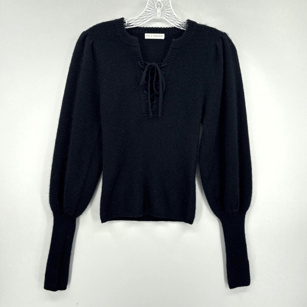 Ulla Johnson Sweater Womens Small Black 100% Cashmere Lace Up Balloon Sleeve